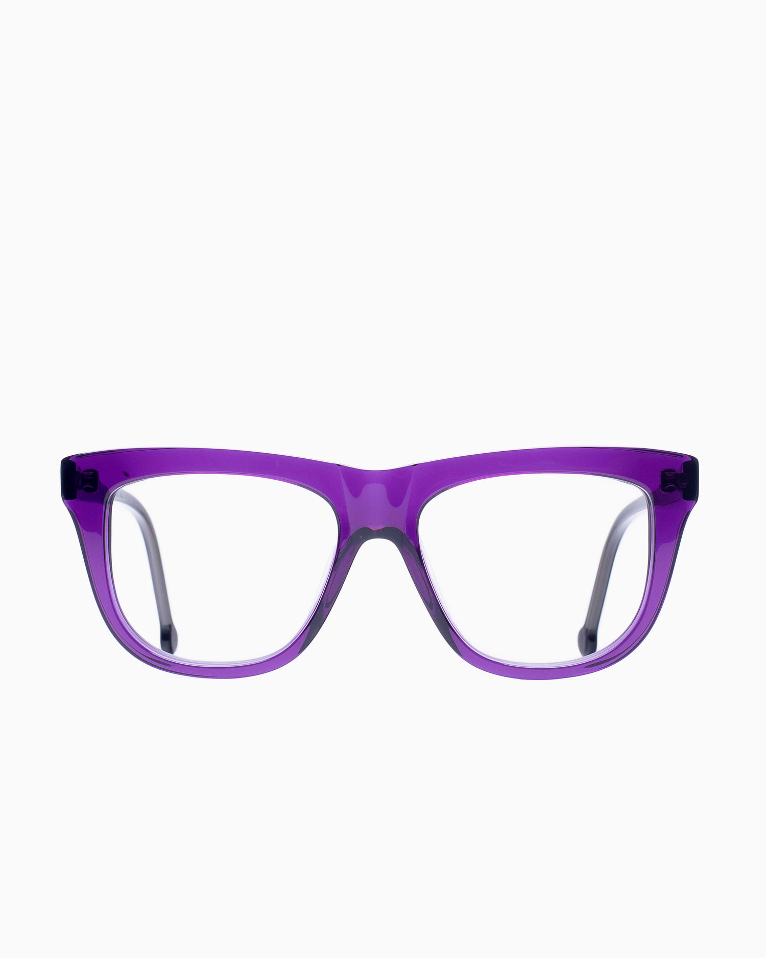purple plastic rectangle eyeglasses by Marie-Sophie Dion model Pepin, front view, lunettes de vue rectangle couleur violet
