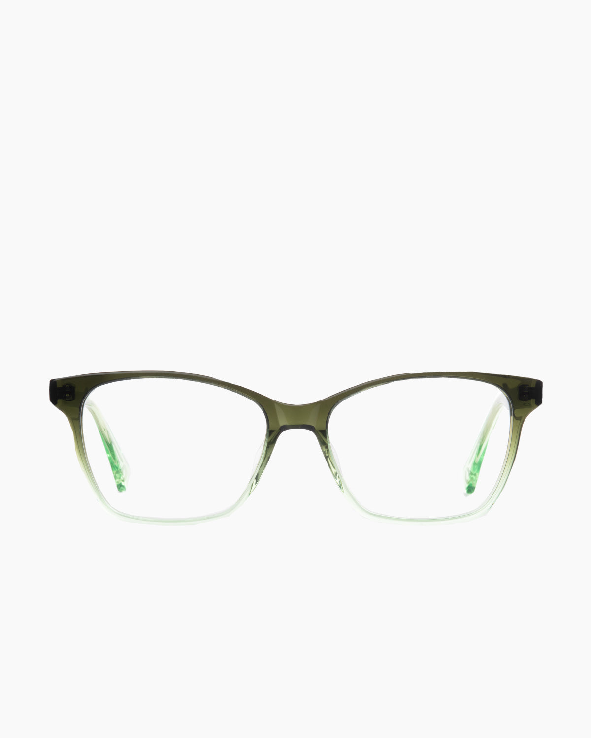 green plastic butterfly eyeglasses by Evolve model Freya, front view, lunettes de vue papillon couleur vert