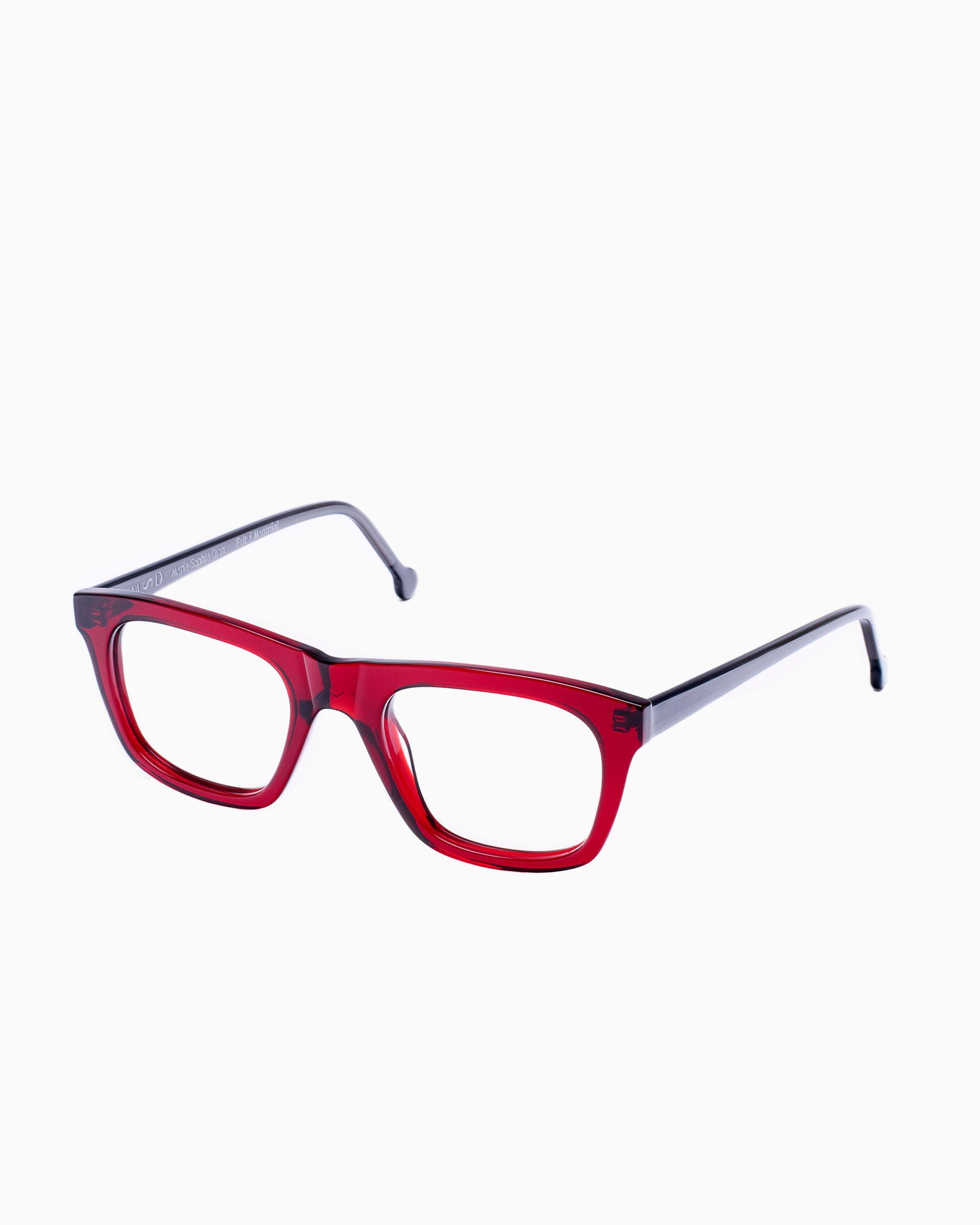 red plastic rectangle eyeglasses by Marie-Sophie Dion model Hemingway, front view, lunettes de vue rectangle couleur bourgogne