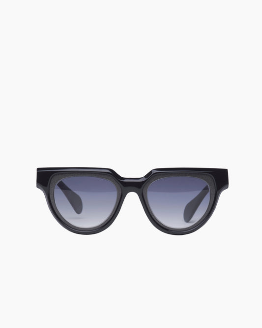 black plastic round  sunglassesby Theo model Mille+91, front view, lunettes de vue rond couleur Noir