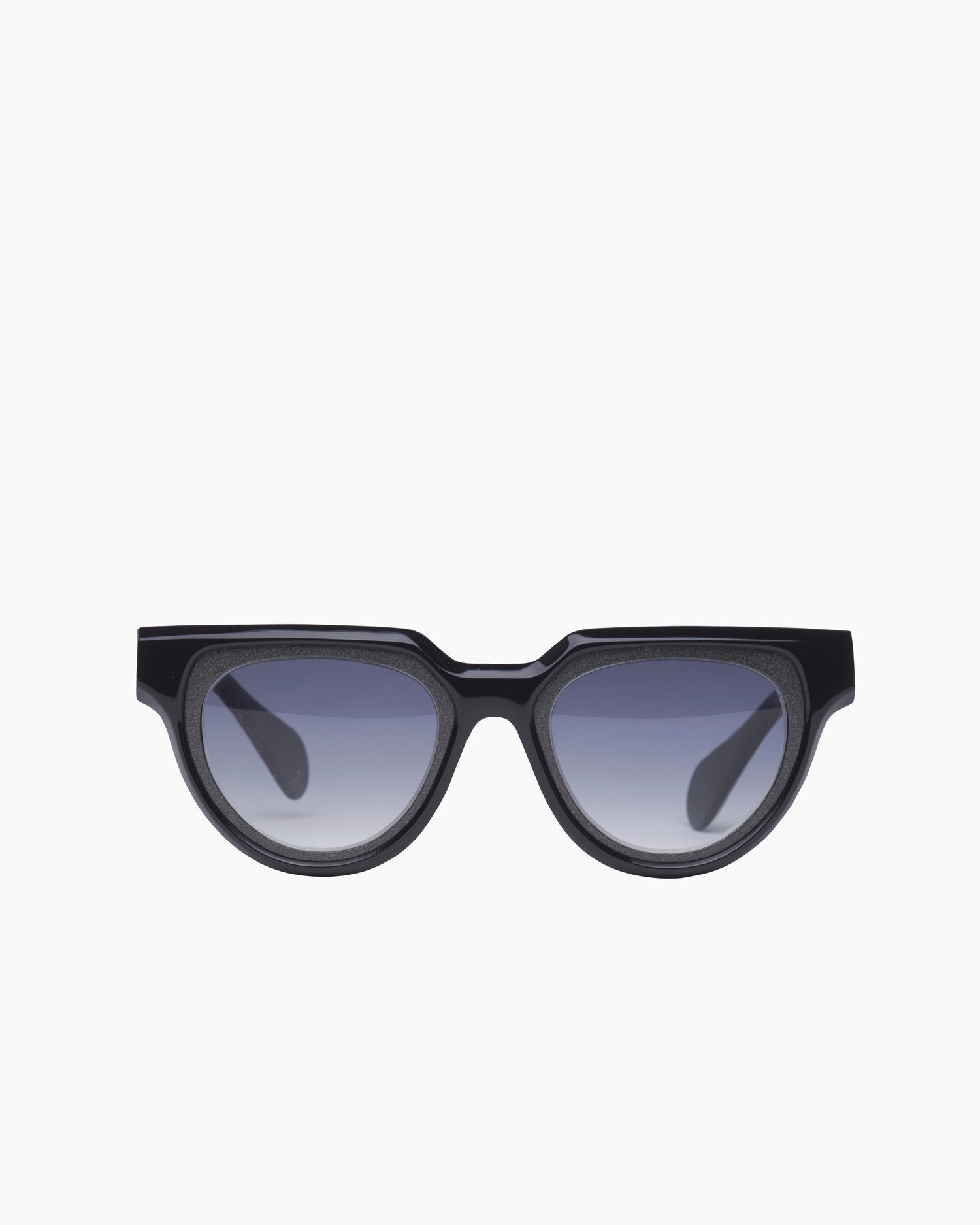 black plastic round  sunglassesby Theo model Mille+91, front view, lunettes de vue rond couleur Noir
