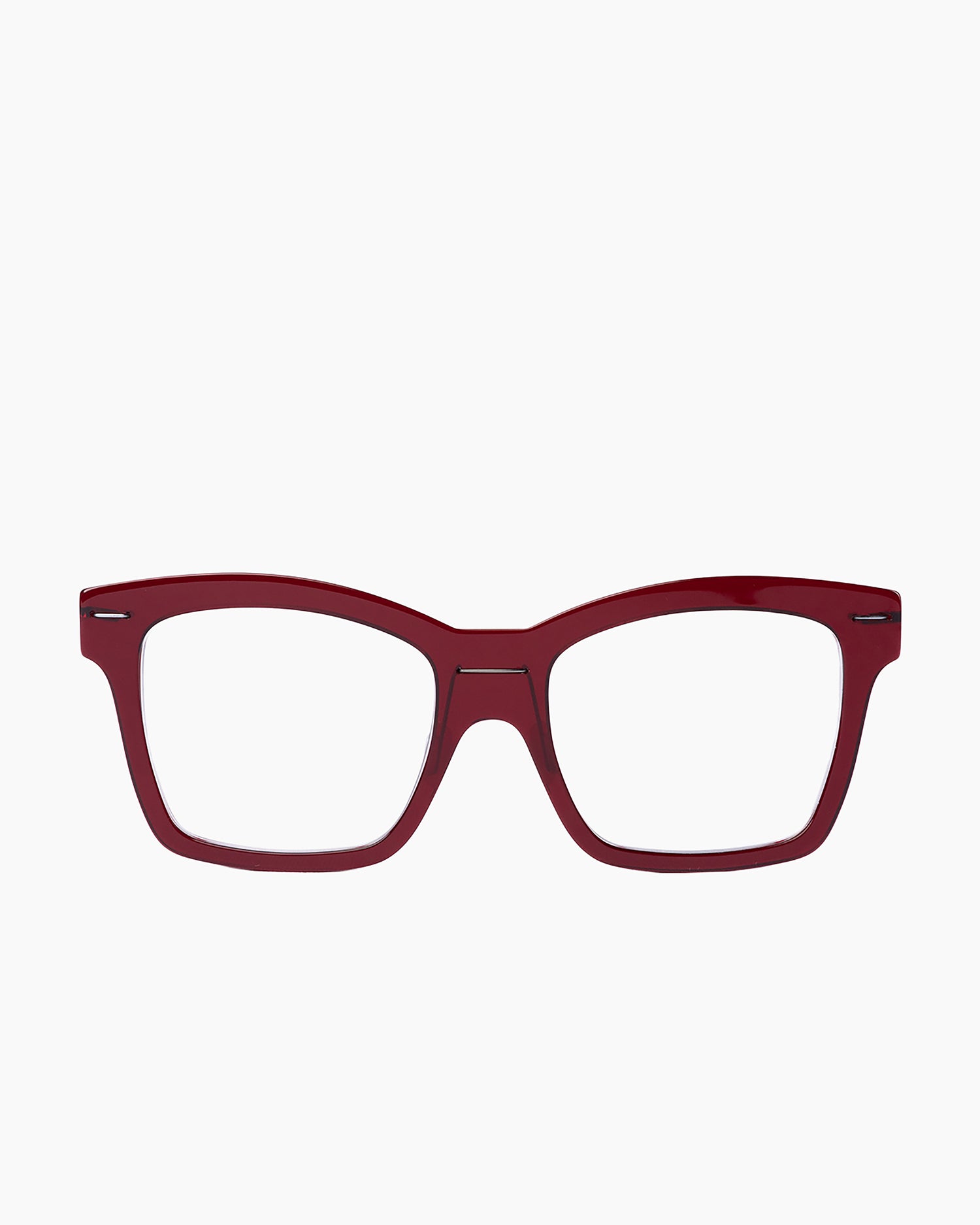 burgundy plastic rectangle eyeglasses by Monogram Marie-Sophie Dion model Wellesley, front view, lunettes de vue rectangle couleur bourgogne