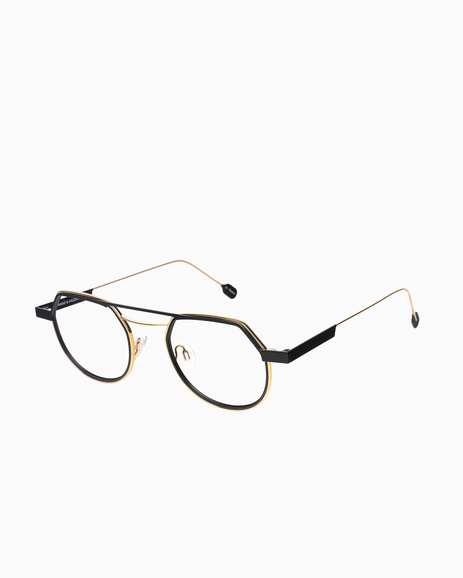 gold metal round eyeglasses by Anne et Valentin model reform, front view, lunettes de vue rond couleur or