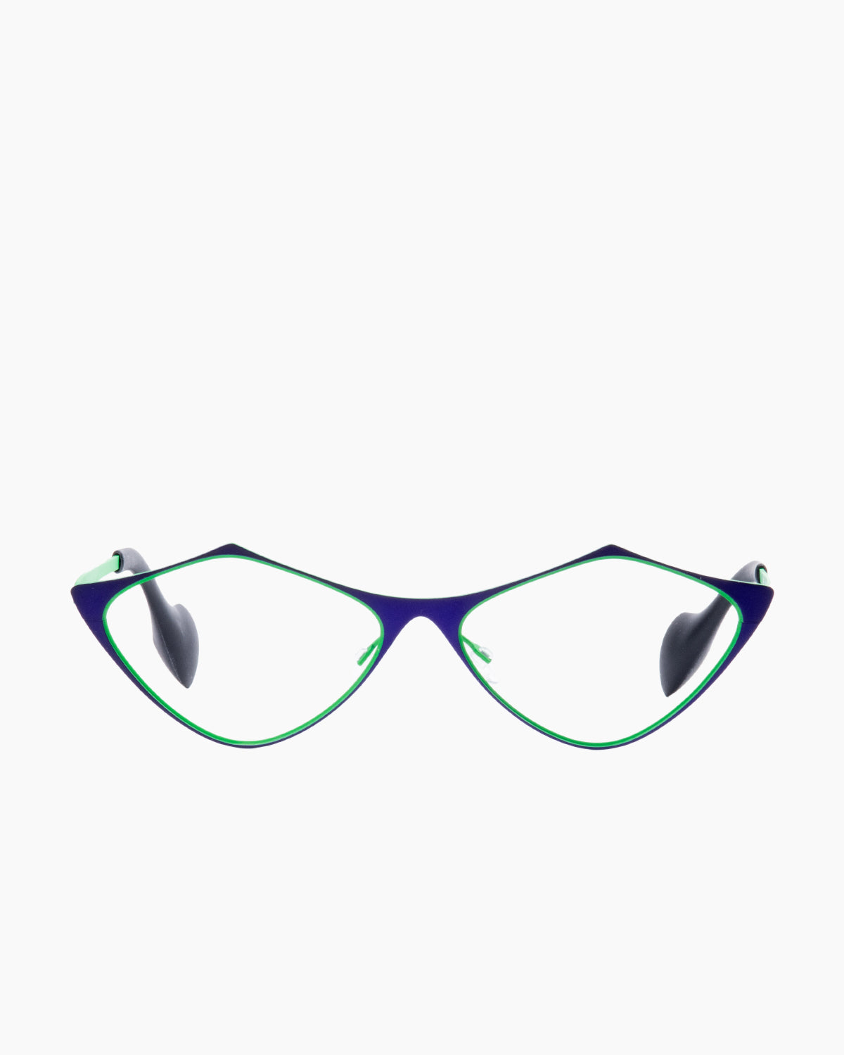 purple metal triangle eyeglasses by Theo model TOTTORI, front view, lunettes de vue  couleur violet
