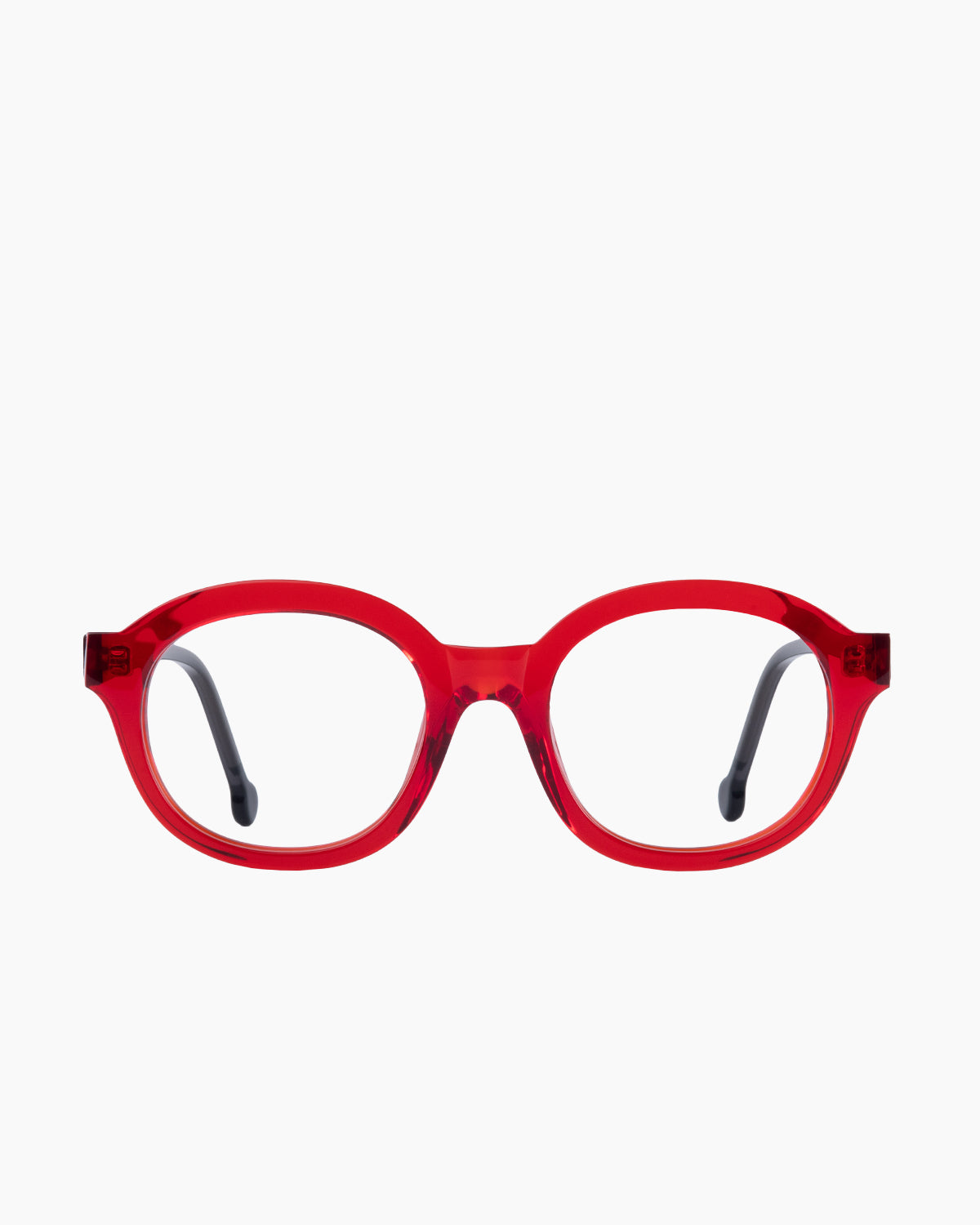 red plastic oval eyeglasses by Marie-Sophie Dion model Cliche, front view, lunettes de vue ovale couleur Rouge