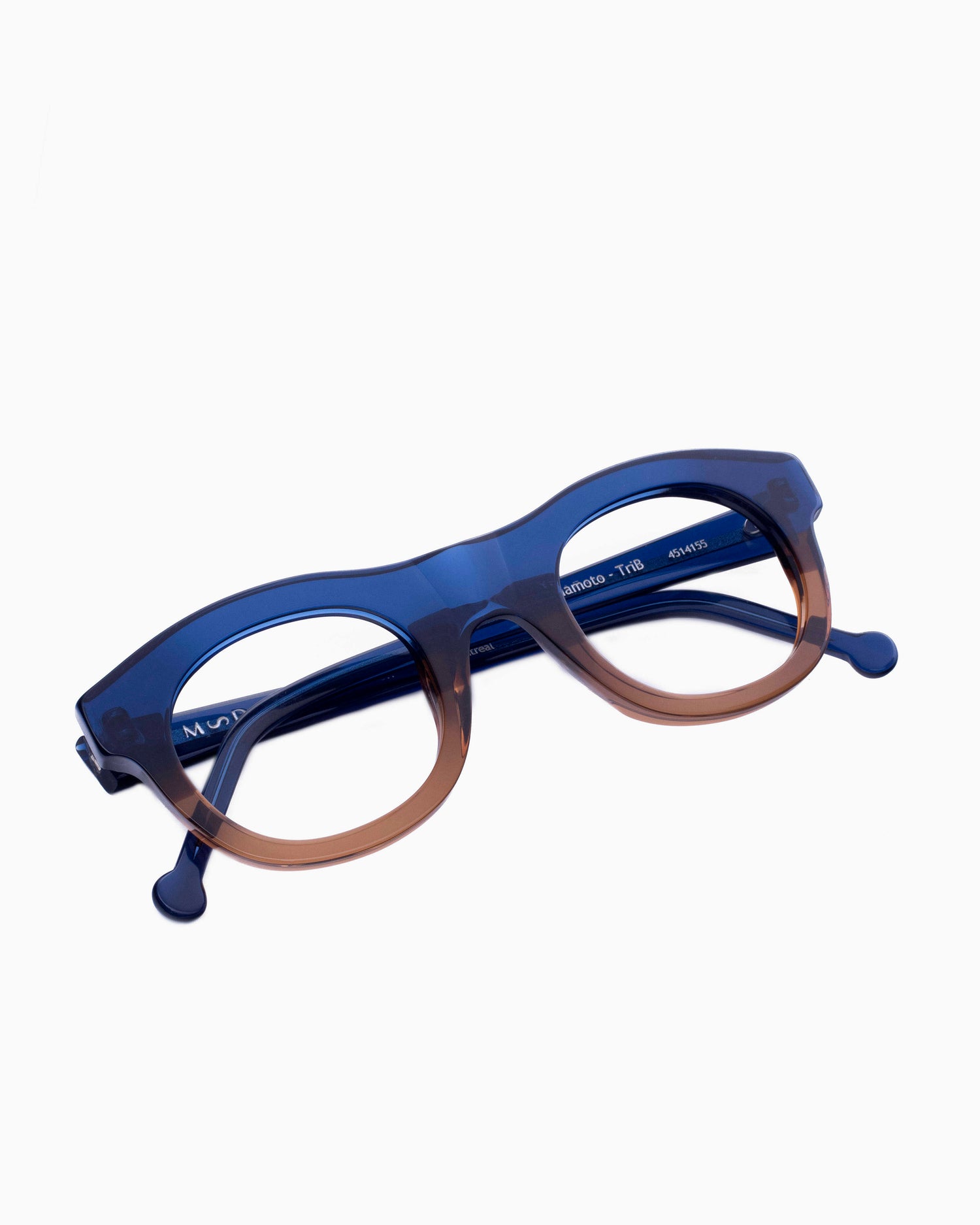 blue plastic round eyeglasses by Marie-Sophie Dion model Yamamoto, front view, lunettes de vue rond couleur bleu