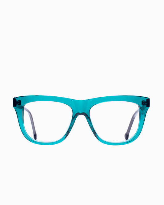 green plastic rectangle eyeglasses by Marie-Sophie Dion model Pepin, front view, lunettes de vue rectangle couleur Vert
