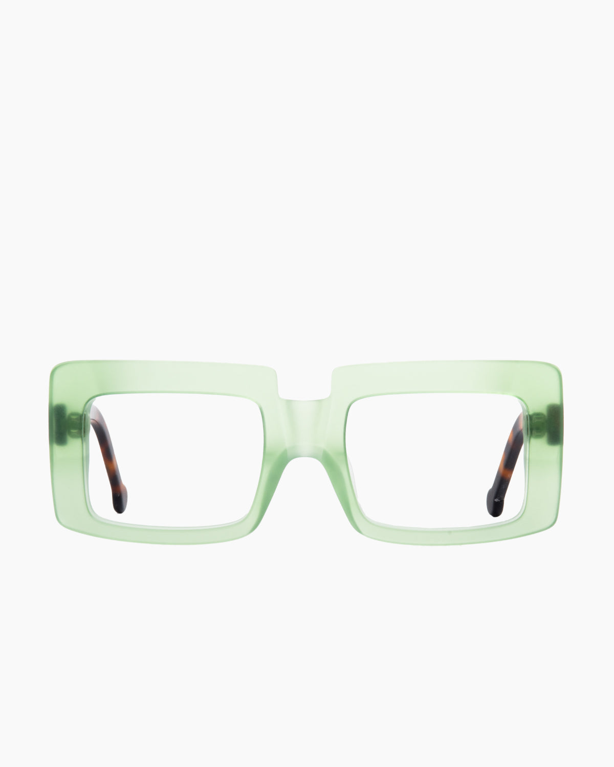 green plastic rectangle eyeglasses by Marie-Sophie Dion model SaintPierre, front view, lunettes de vue rectangle couleur vert
