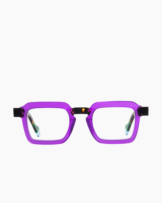 purple plastic rectangle eyeglasses by Anne et Valentin model raw7, front view, lunettes de vue rectangle couleur violet