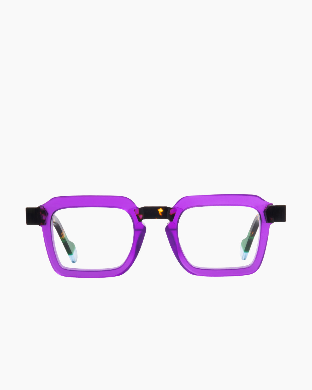 purple plastic rectangle eyeglasses by Anne et Valentin model raw7, front view, lunettes de vue rectangle couleur violet