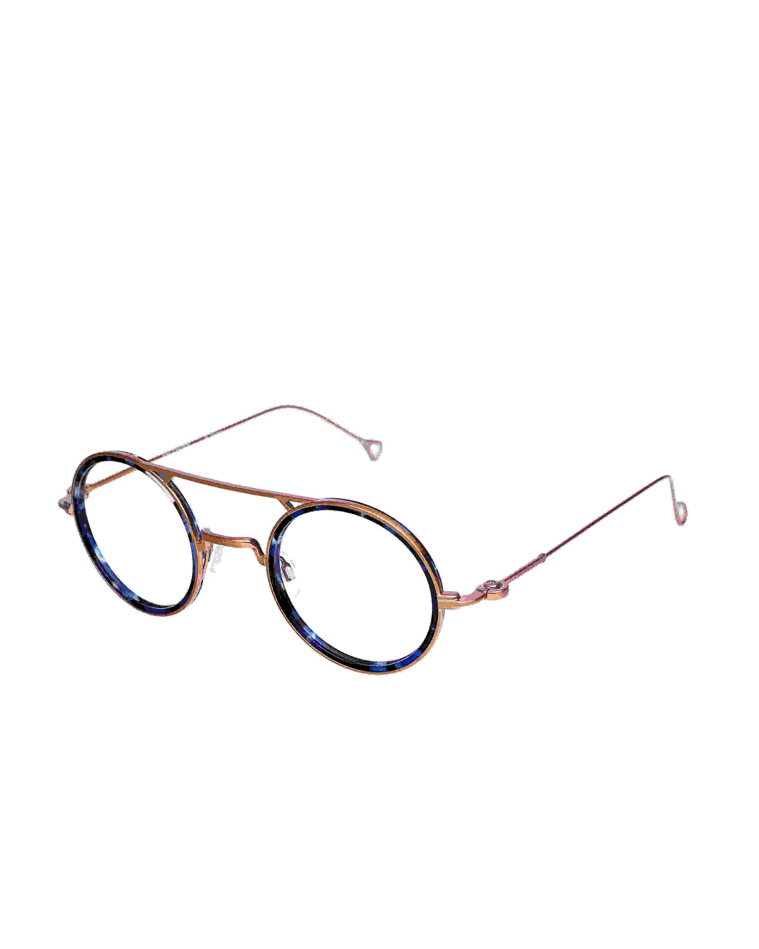 pink metal round eyeglasses by Anne et Valentin model Scala, front view, lunettes de vue rond couleur Rose