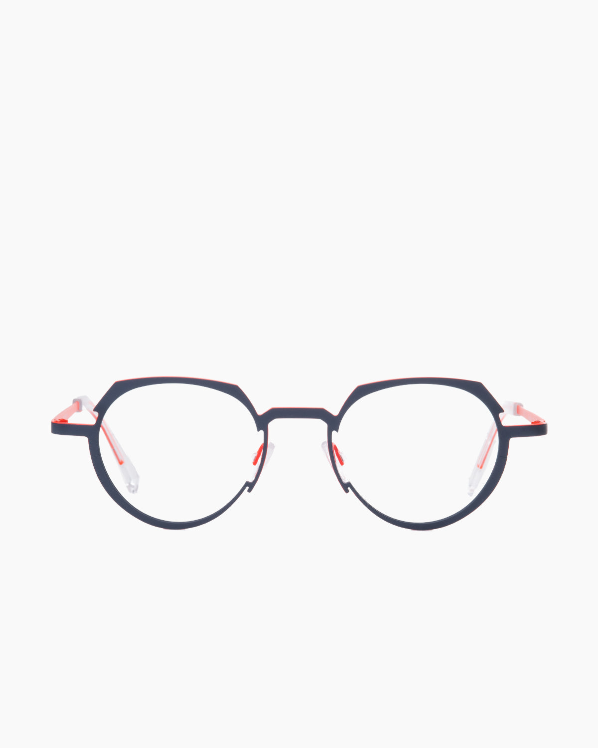 blue metal round eyeglasses by Theo model RECEIVER, front view, lunettes de vue rond couleur bleu