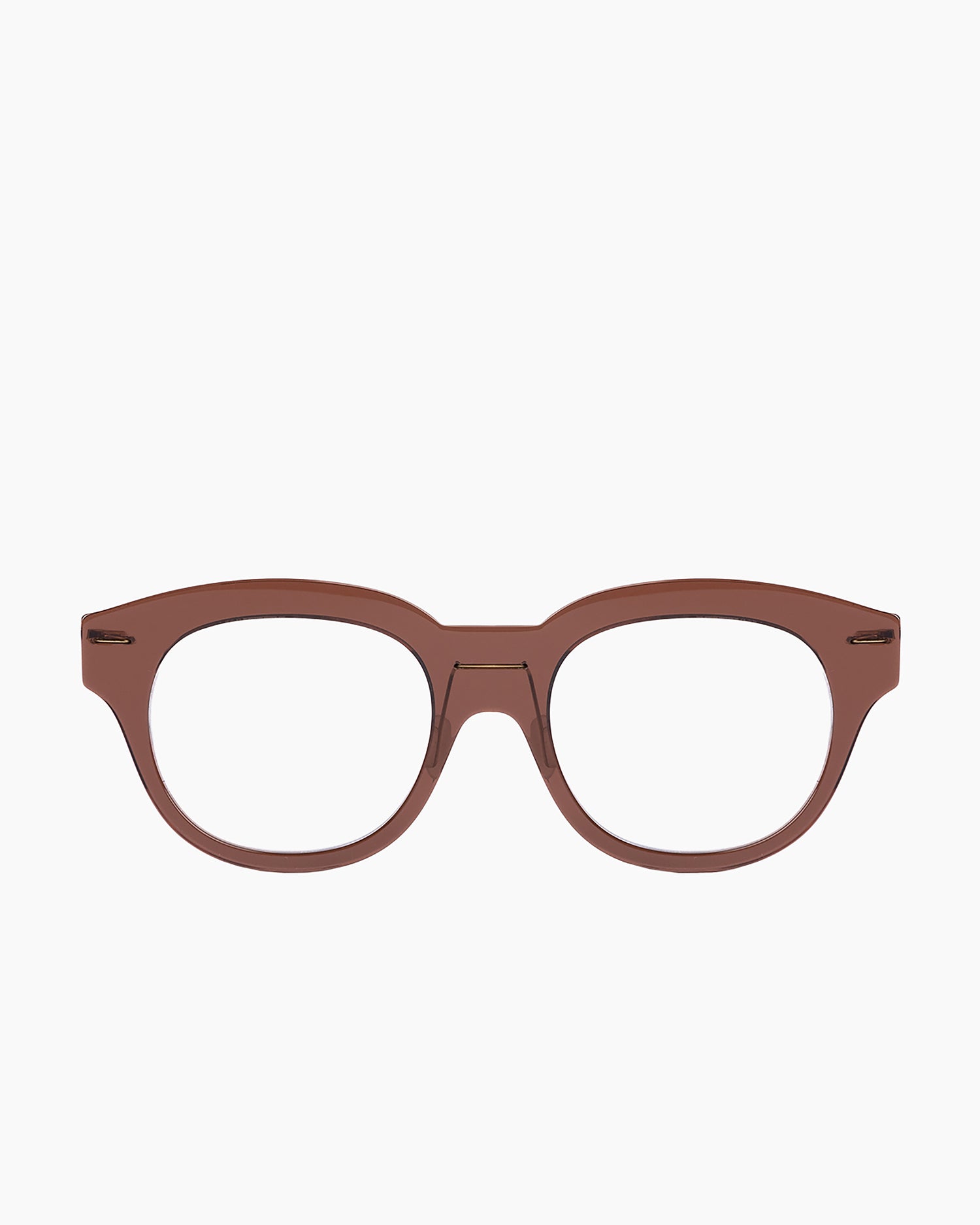 brown plastic oval eyeglasses by Monogram Marie-Sophie Dion model Belanger, front view, lunettes de vue ovale couleur Brun