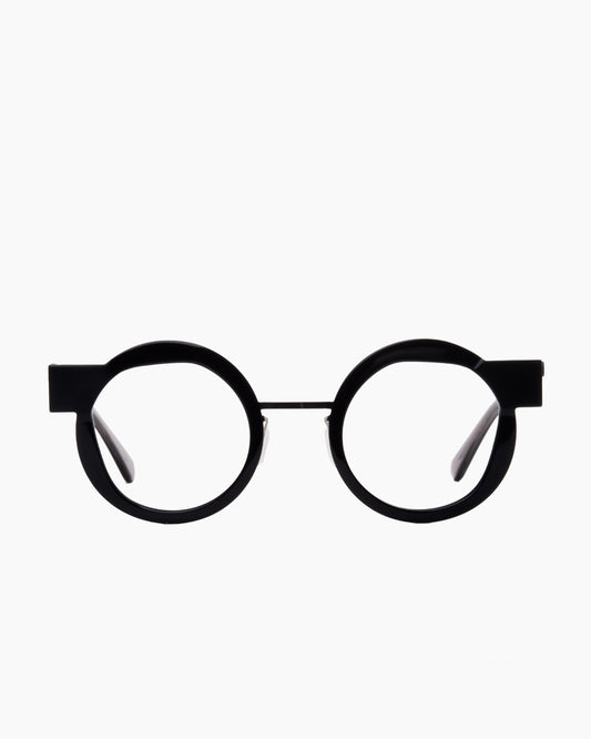 black metal round eyeglasses by Gamine model VoussoirSödermalm, front view, lunettes de vue rond couleur noir