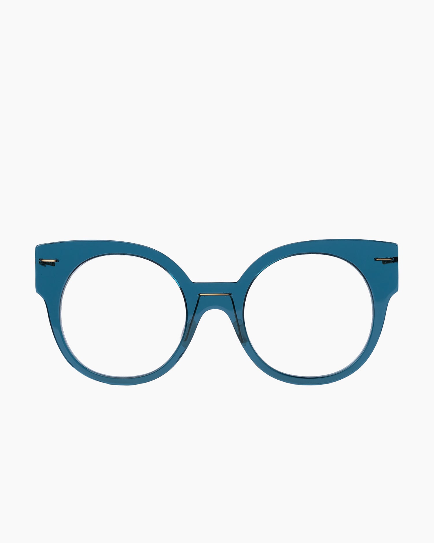 blue plastic round eyeglasses by Monogram Marie-Sophie Dion model Brixi, front view, lunettes de vue rond couleur Bleu
