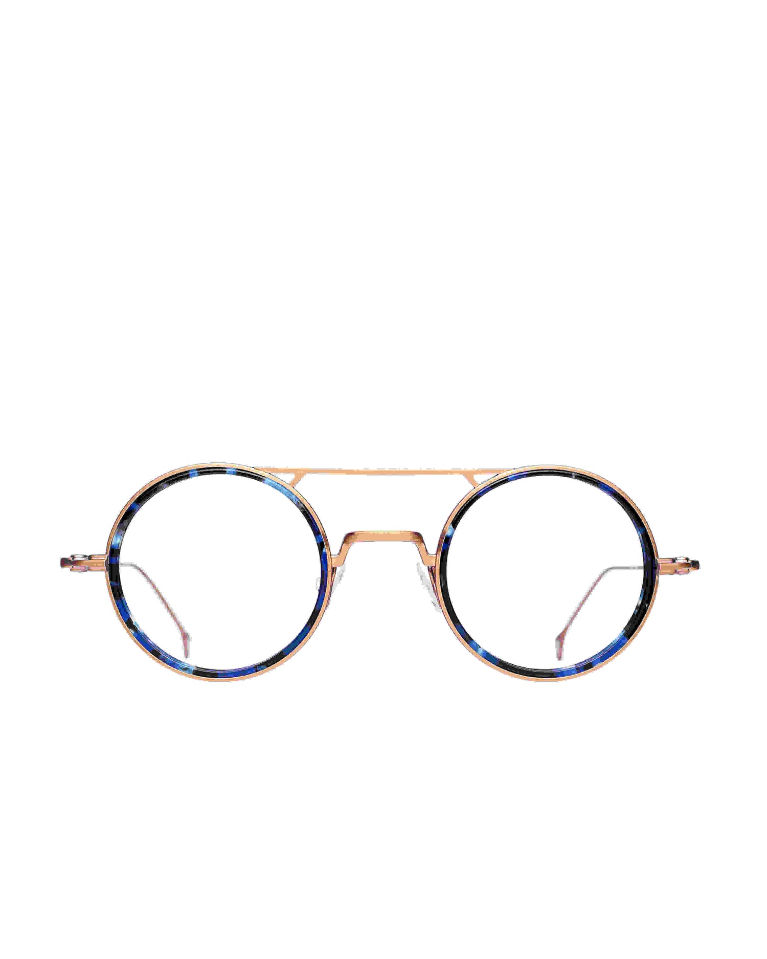 pink metal round eyeglasses by Anne et Valentin model Scala, front view, lunettes de vue rond couleur Rose