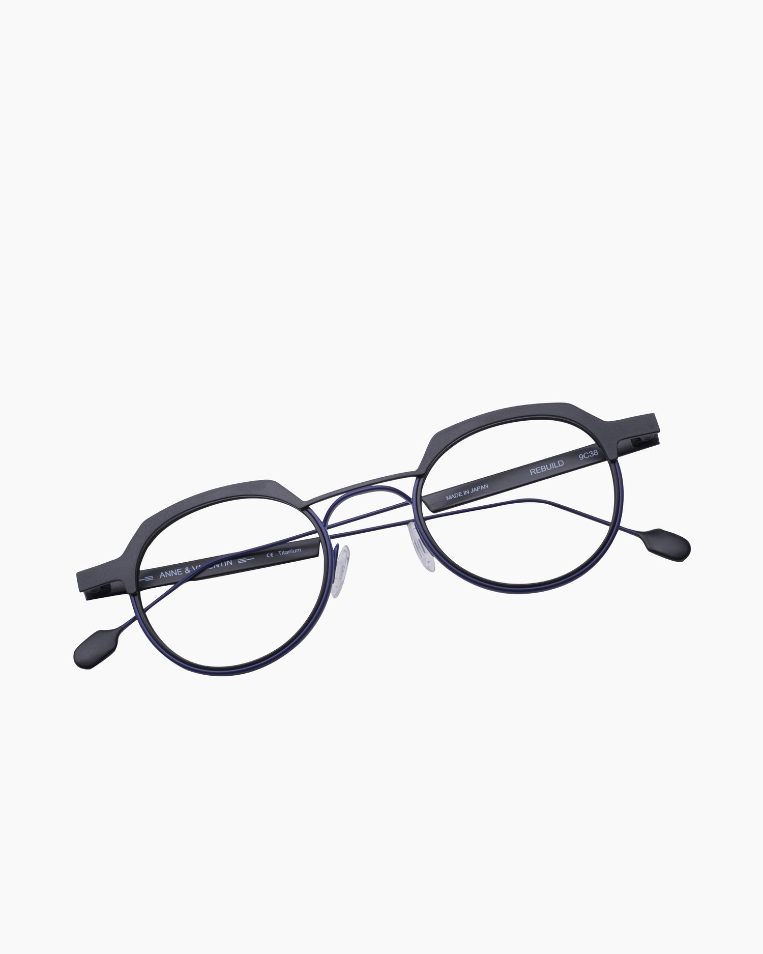 black metal round eyeglasses by Anne et Valentin model Rebuild, front view, lunettes de vue rond couleur Noir