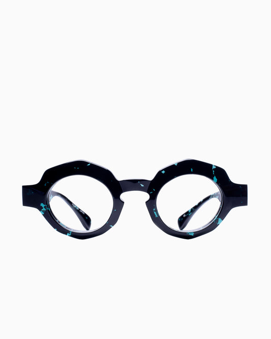 blue plastic oval eyeglasses by Factory 900 model RF026, front view, lunettes de vue ovale couleur bleu