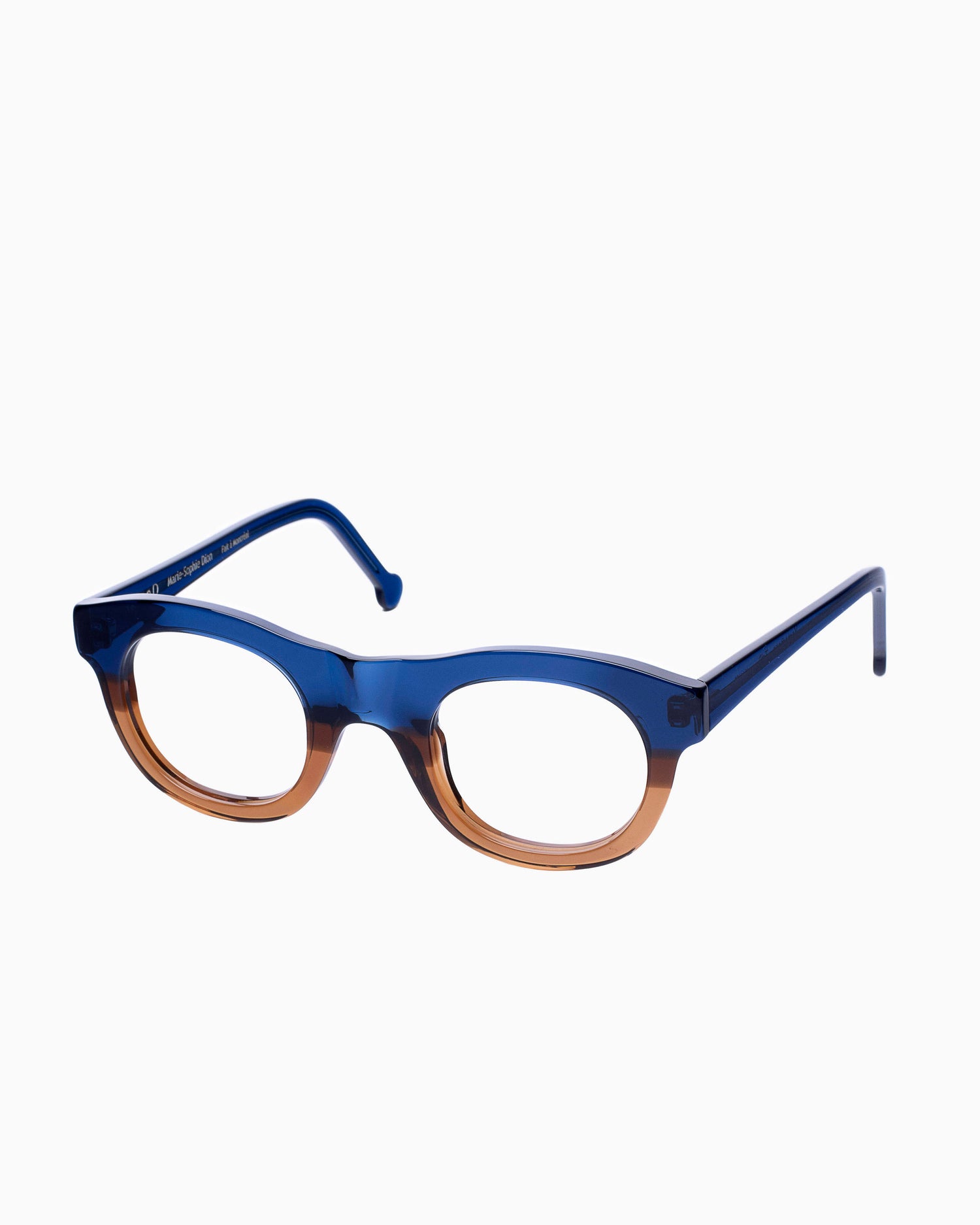 blue plastic round eyeglasses by Marie-Sophie Dion model Yamamoto, front view, lunettes de vue rond couleur bleu