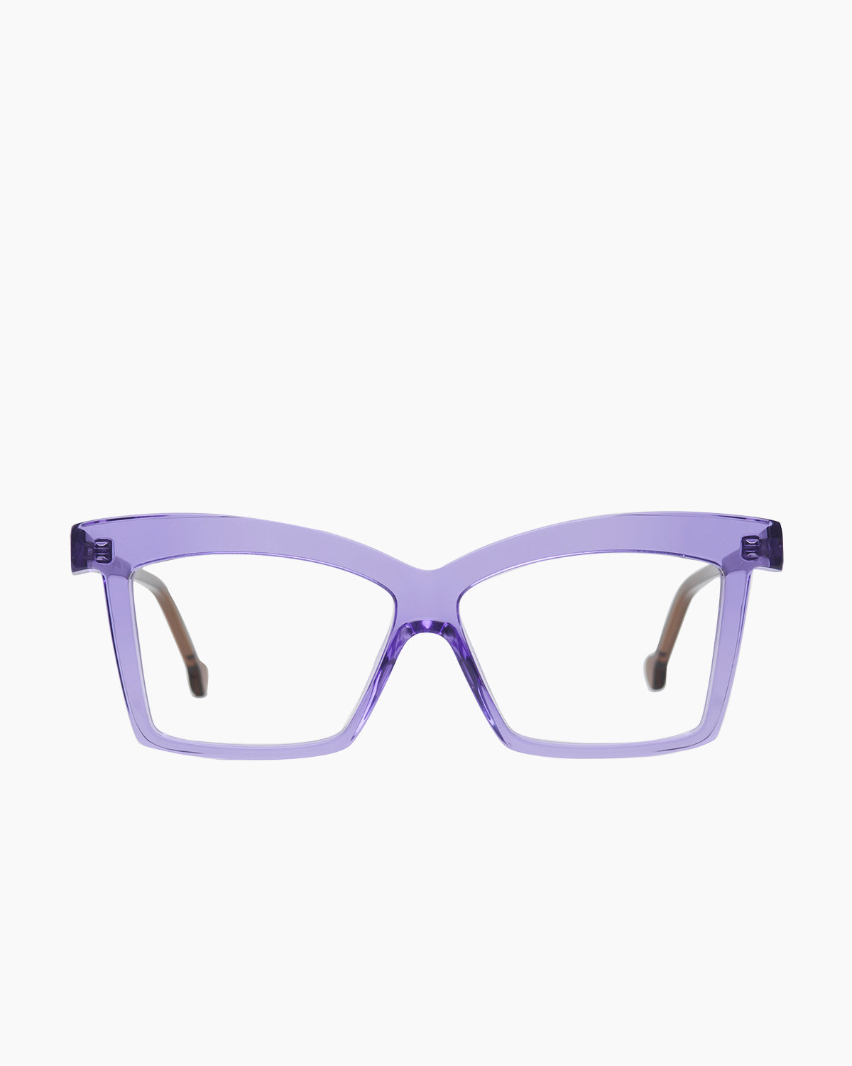 purple plastic butterfly eyeglasses by Marie-Sophie Dion model Elkas, front view, lunettes de vue papillon couleur violet