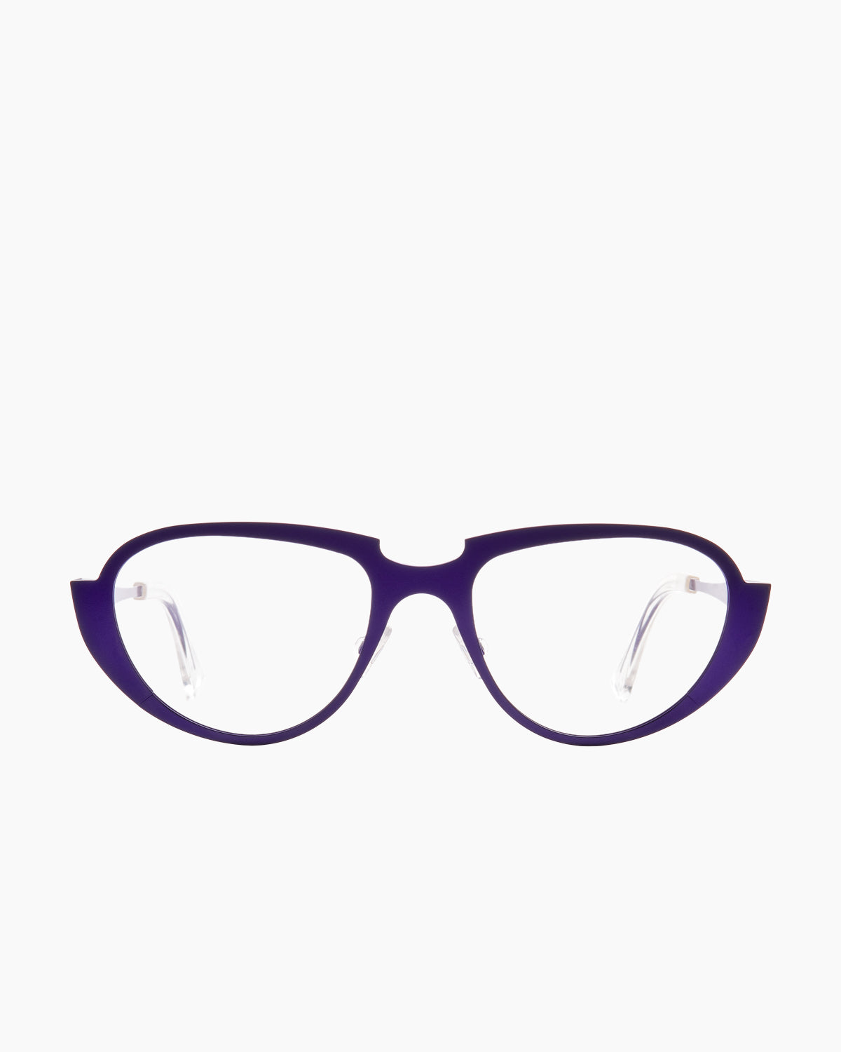 purple metal aviator eyeglasses by Theo model A Present, front view, lunettes de vue aviateur couleur violet