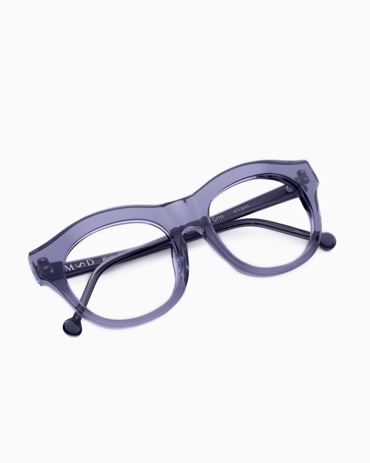 grey plastic round eyeglasses by Marie-Sophie Dion model Carette, front view, lunettes de vue rond couleur Gris