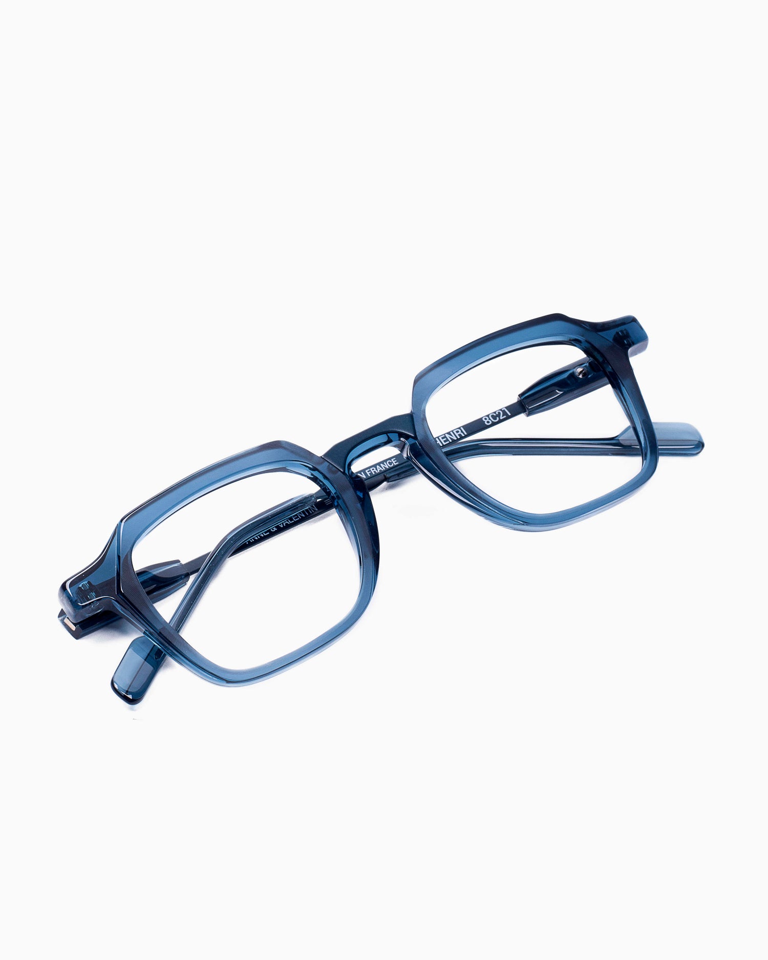 blue plastic rectangle eyeglasses by Anne et Valentin model Henri, front view, lunettes de vue rectangle couleur Bleu