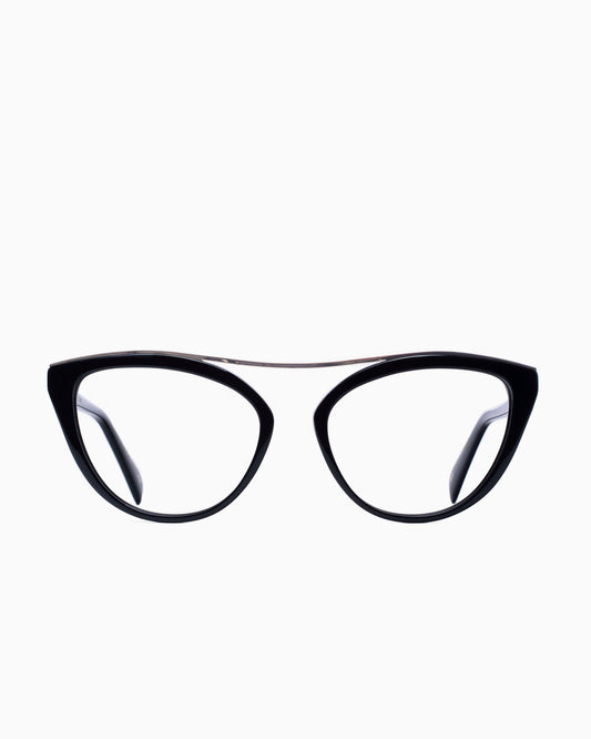 black plastic cat eyeglasses by William Morris model Charley, front view, lunettes de vue  couleur Noir