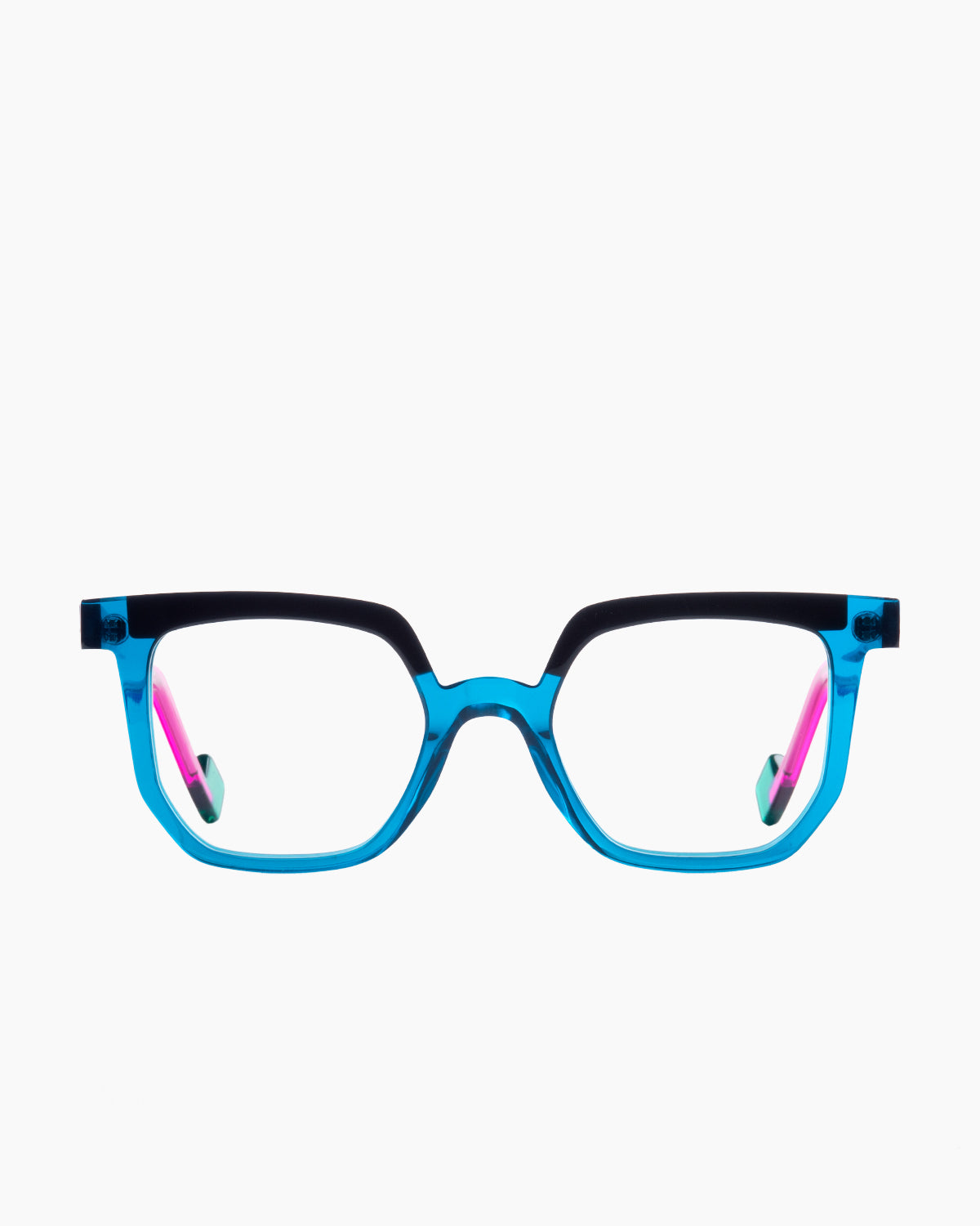 blue plastic rectangle eyeglasses by Anne et Valentin model LOGARITHM, front view, lunettes de vue rectangle couleur bleu