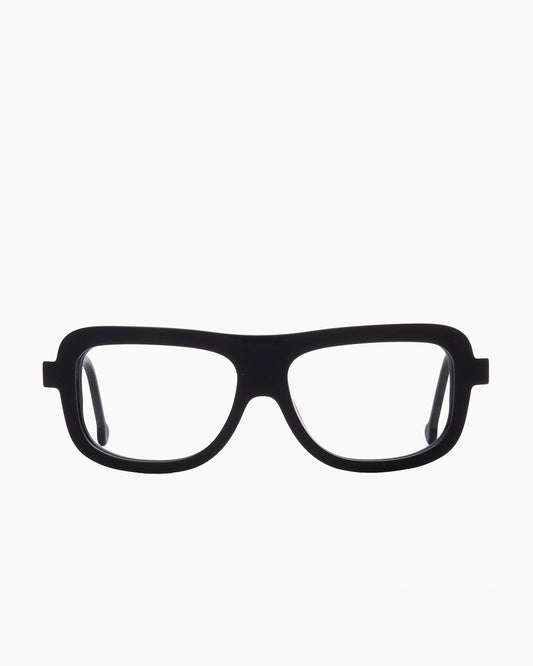 black plastic rectangle eyeglasses by Marie-Sophie Dion model Lamarche, front view, lunettes de vue rectangle couleur noir