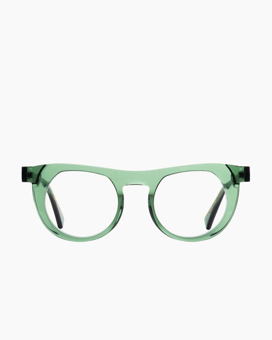 green plastic oval eyeglasses by Gamine model Boavista kids, front view, lunettes de vue ovale couleur vert