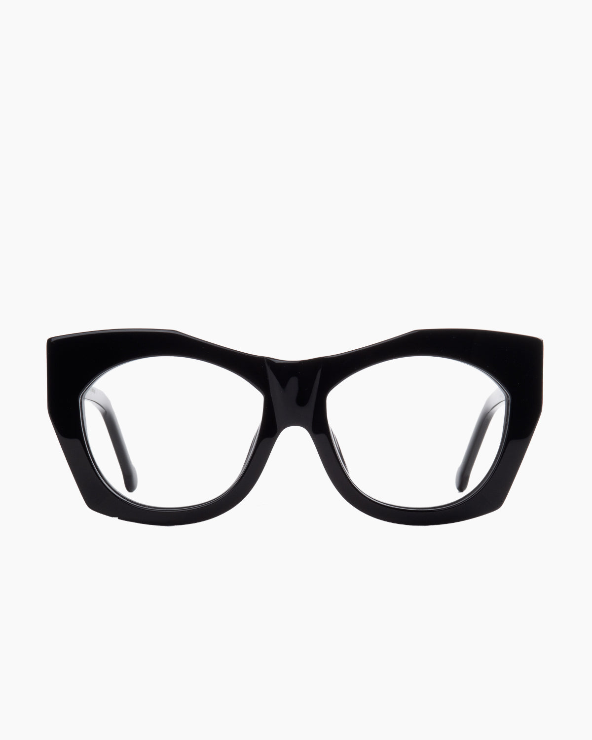black plastic butterfly eyeglasses by Marie-Sophie Dion model Ferro, front view, lunettes de vue papillon couleur noir