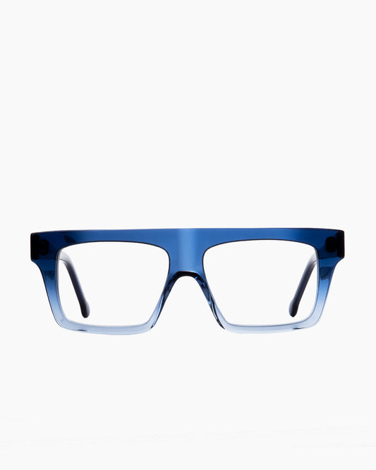 blue plastic rectangle eyeglasses by Marie-Sophie Dion model Bim, front view, lunettes de vue rectangle couleur bleu