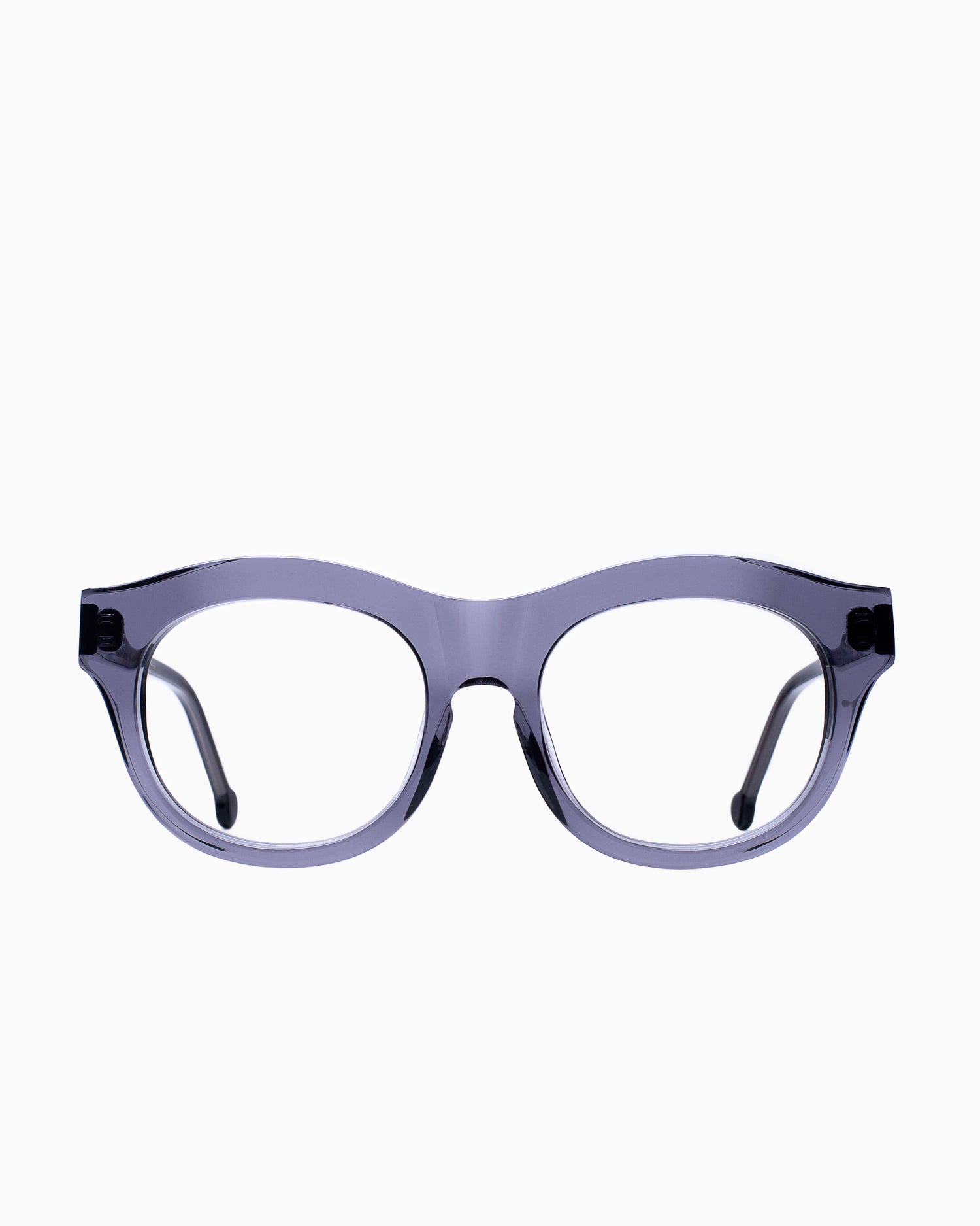 grey plastic round eyeglasses by Marie-Sophie Dion model Carette, front view, lunettes de vue rond couleur Gris