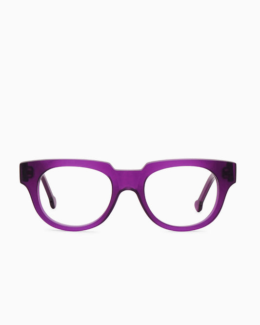 purple plastic oval eyeglasses by Marie-Sophie Dion model Coste, front view, lunettes de vue ovale couleur violet