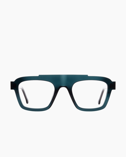 green plastic rectangle eyeglasses by Marie-Sophie Dion model Bimini, front view, lunettes de vue rectangle couleur vert