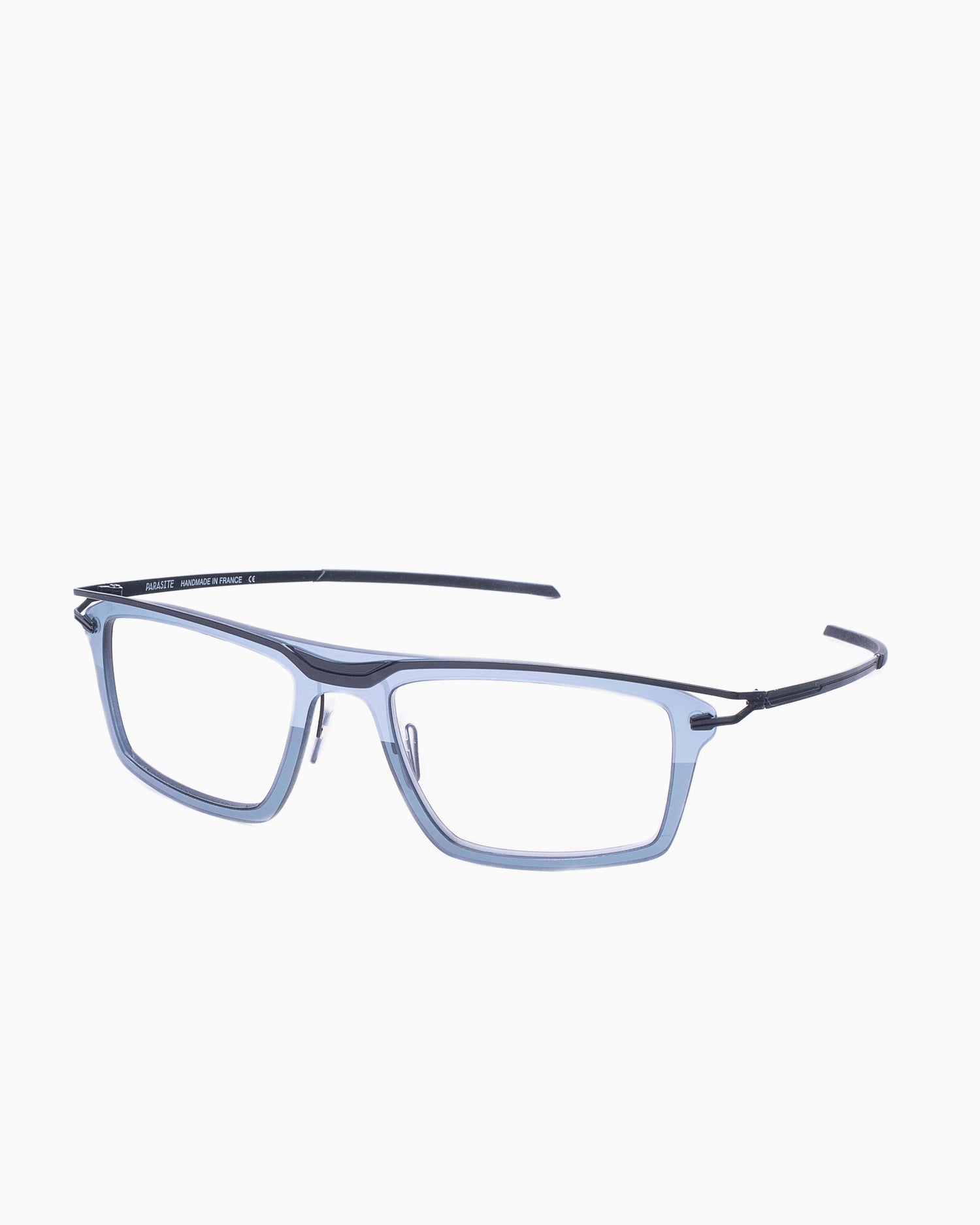 grey metal rectangle eyeglasses by Parasite model Data1, front view, lunettes de vue rectangle couleur Gris