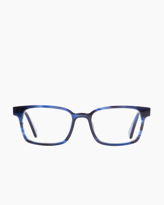 blue plastic rectangle eyeglasses by Evolve model Davis, front view, lunettes de vue rectangle couleur Bleu