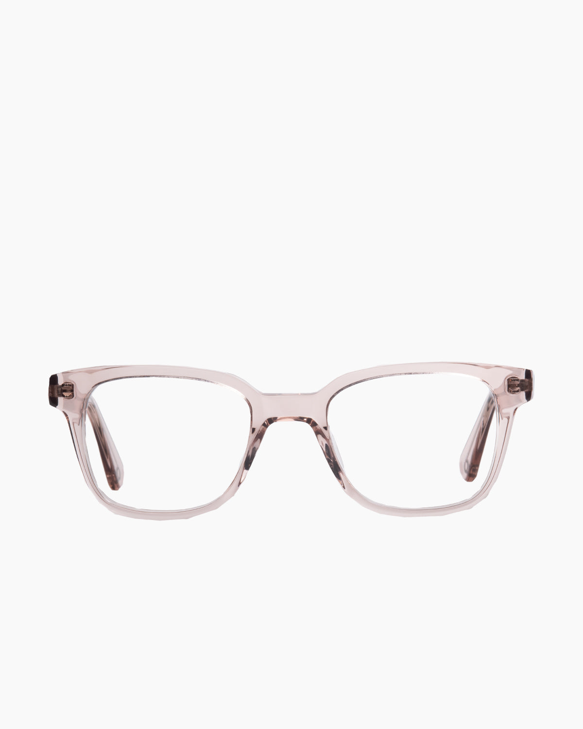 pink plastic rectangle eyeglasses by Evolve model Harper, front view, lunettes de vue rectangle couleur rose
