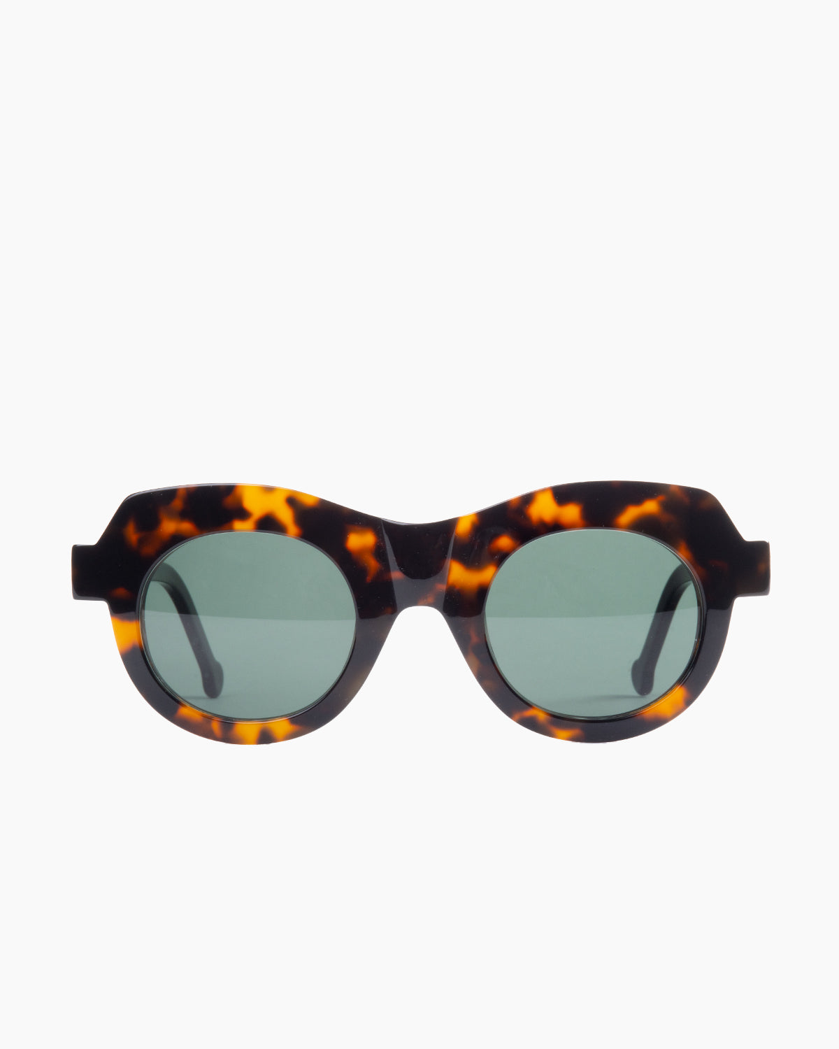 tortoise plastic round  sunglassesby Marie-Sophie Dion model Latraverse3, front view, lunettes de vue rond couleur écaille de tortue