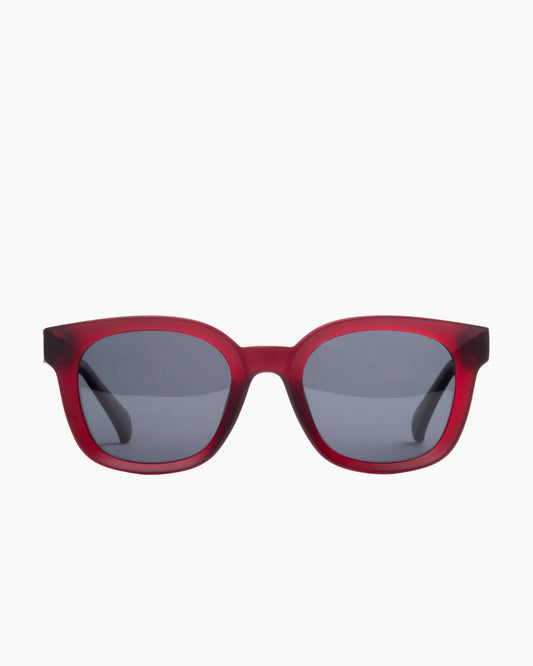 burgundy plastic rectangle sunglassesby Evolve model ELS5, front view, lunettes de vue rectangle couleur bourgogne