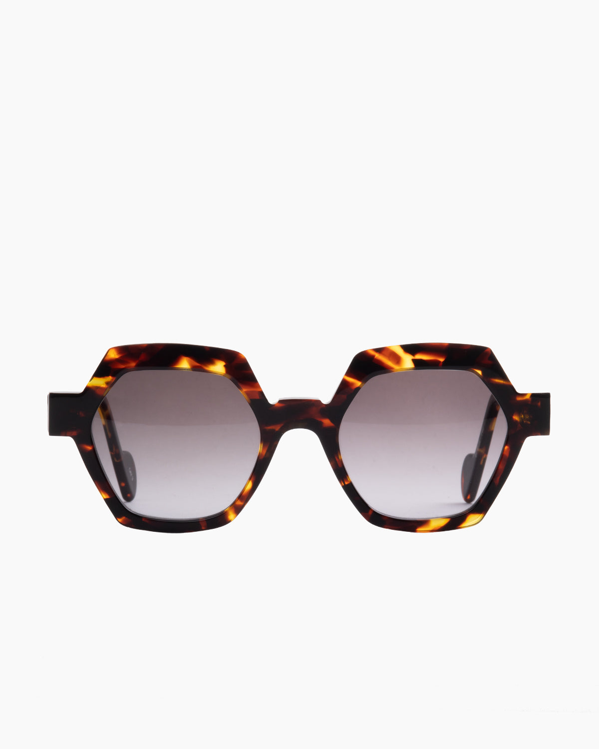 tortoise plastic hexagon  sunglassesby Anne et Valentin model sheryl, front view, lunettes de vue hexagone couleur Écaille de tortue