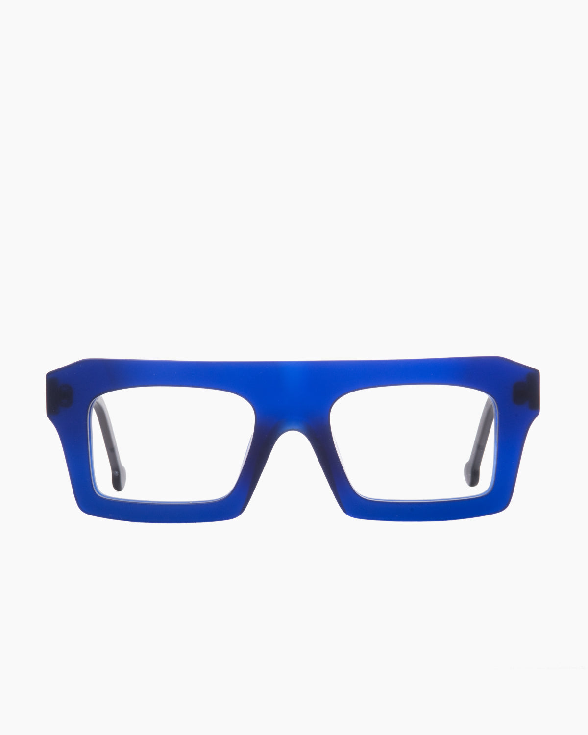blue plastic rectangle eyeglasses by Marie-Sophie Dion model Boutros, front view, lunettes de vue rectangle couleur bleu