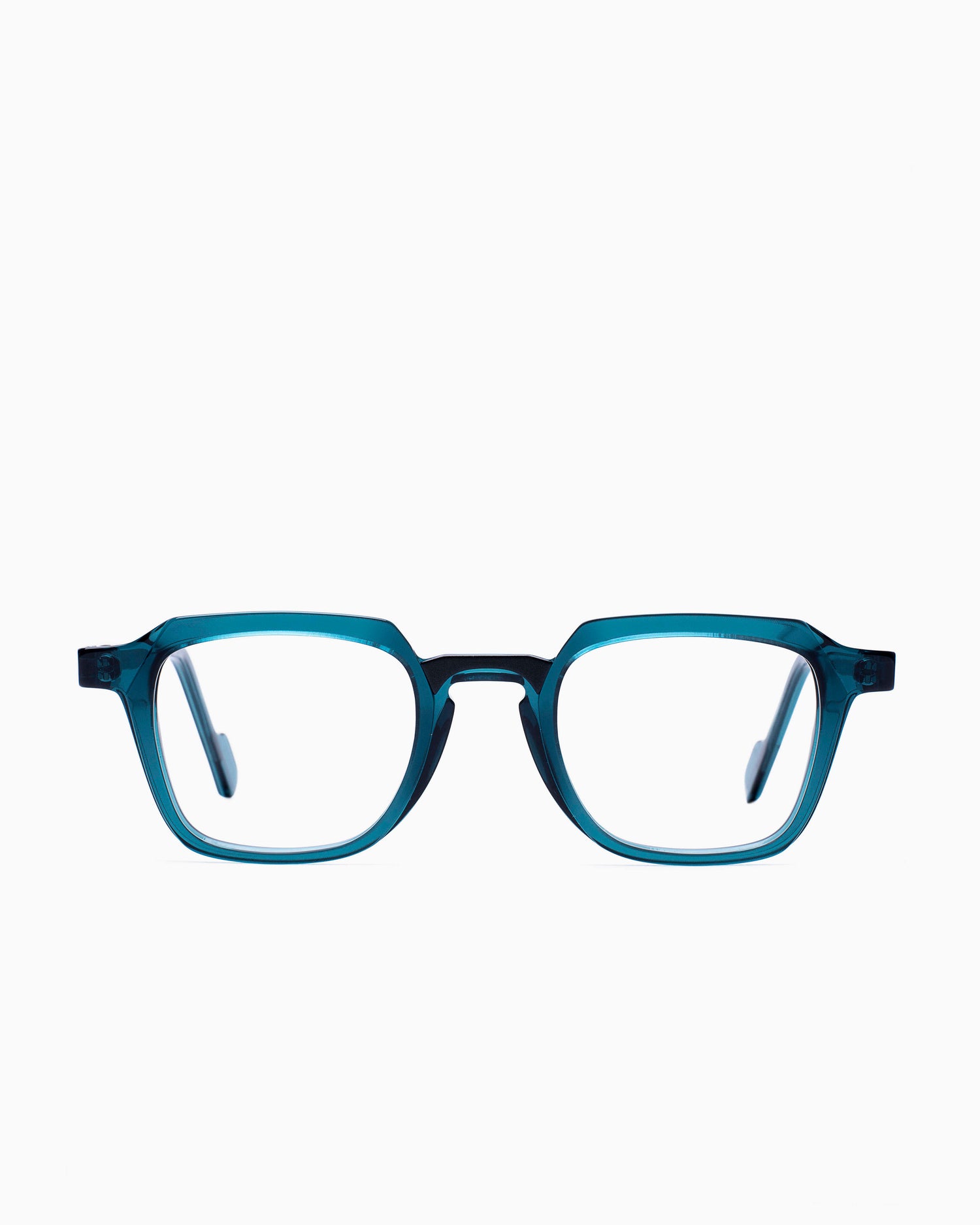 green plastic rectangle eyeglasses by Anne et Valentin model Henri, front view, lunettes de vue rectangle couleur Vert
