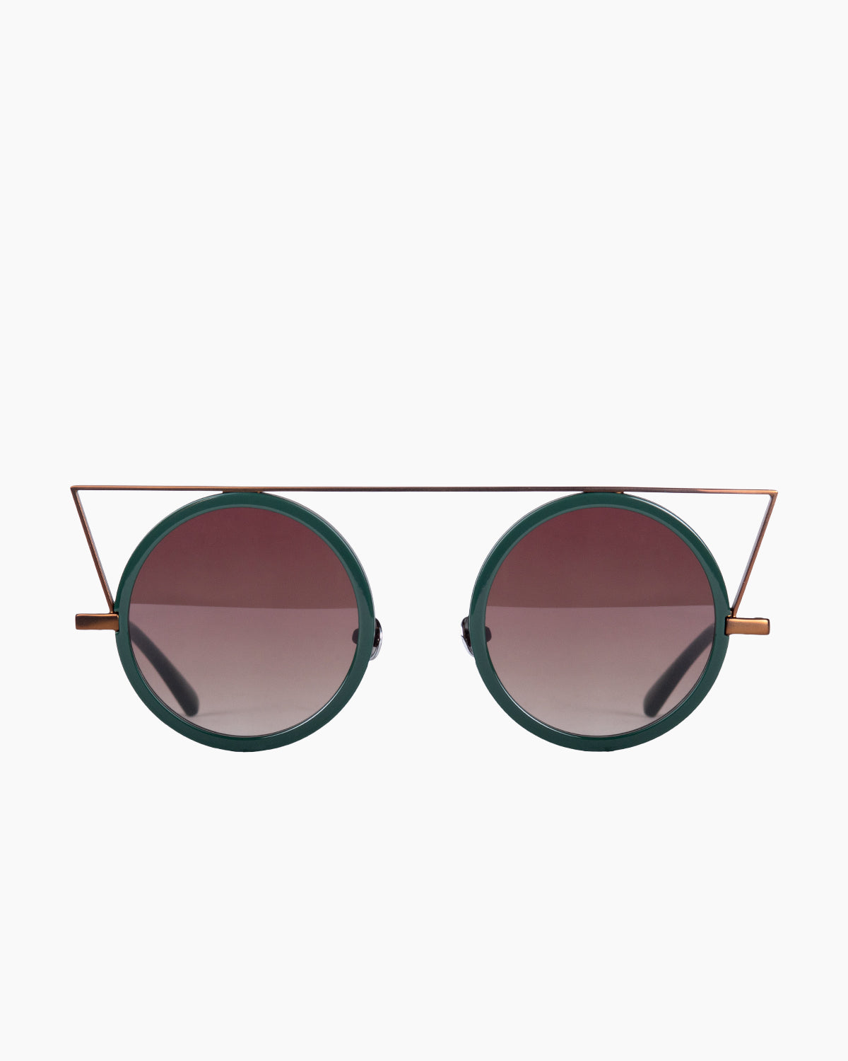 green metal round  sunglassesby Gamine model QuadrilateroS, front view, lunettes de vue rond couleur Vert