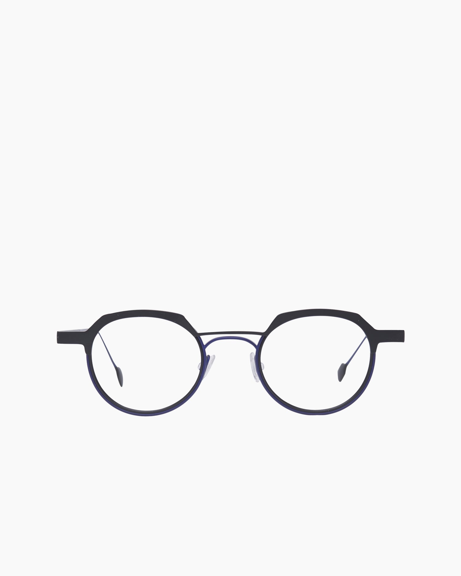 black metal round eyeglasses by Anne et Valentin model Rebuild, front view, lunettes de vue rond couleur Noir