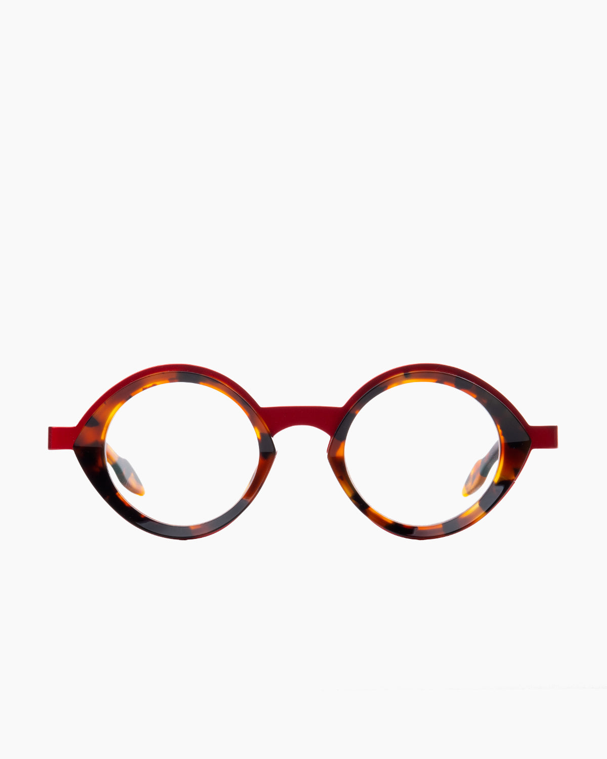 tortoise plastic round eyeglasses by Theo model pipe, front view, lunettes de vue rond couleur écaille de tortue