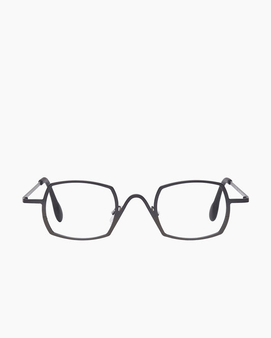 black metal rectangle eyeglasses by Theo model Trajan, front view, lunettes de vue rectangle couleur Noir