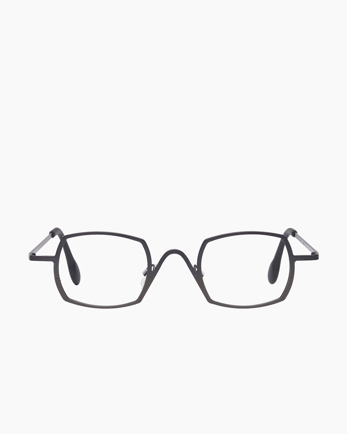 black metal rectangle eyeglasses by Theo model Trajan, front view, lunettes de vue rectangle couleur Noir