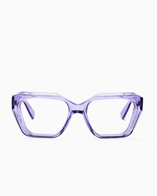 purple plastic rectangle eyeglasses by Kirk&Kirk model Neville, front view, lunettes de vue rectangle couleur violet